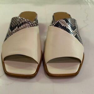 M. Gemi Cream and Snake Print Mules